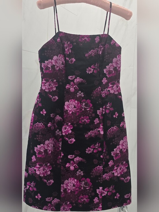 Warehouse Dresses & Skirts - Warehouse London,UK Vintage Black Floral Neon-glow Mini Dress Spaghetti Straps.6